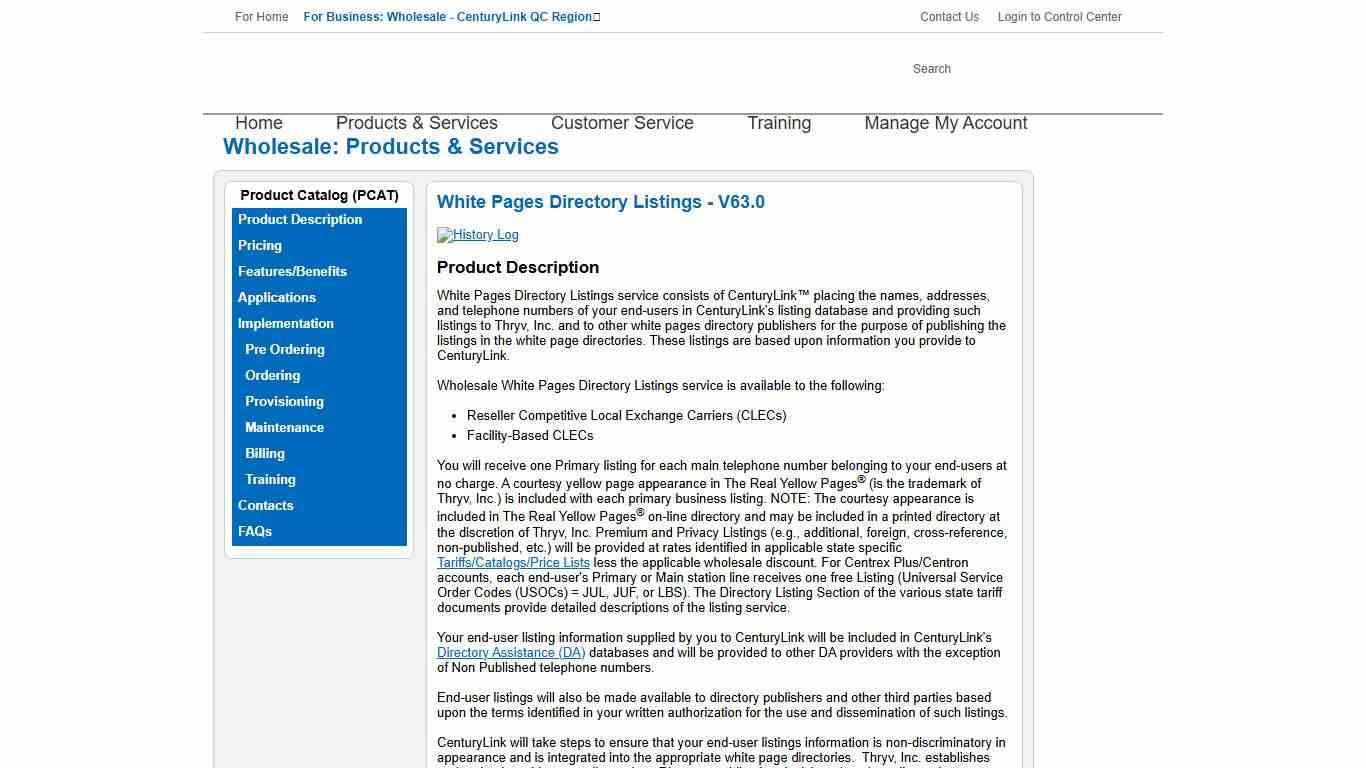 CenturyLink Wholesale White Pages Directory Listings